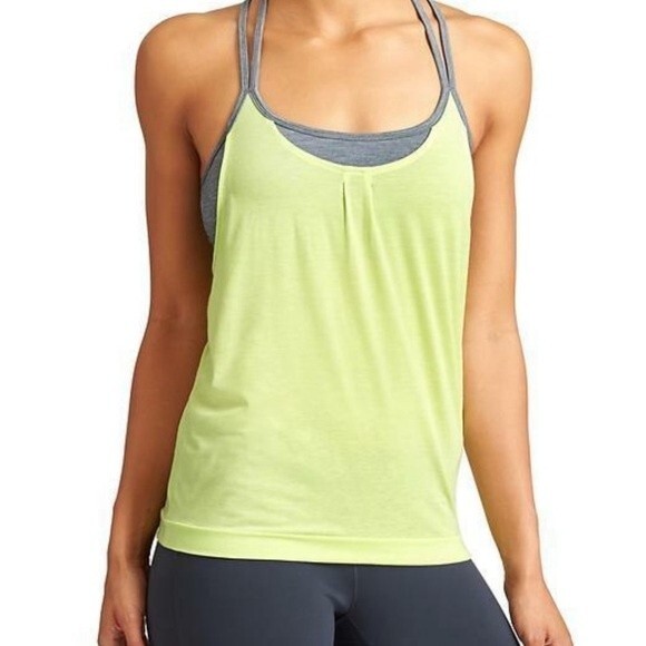 Athleta Essence Energize Sports Bra Tank Top Sz Medium Fluorescent Green / Grey - Picture 1 of 12